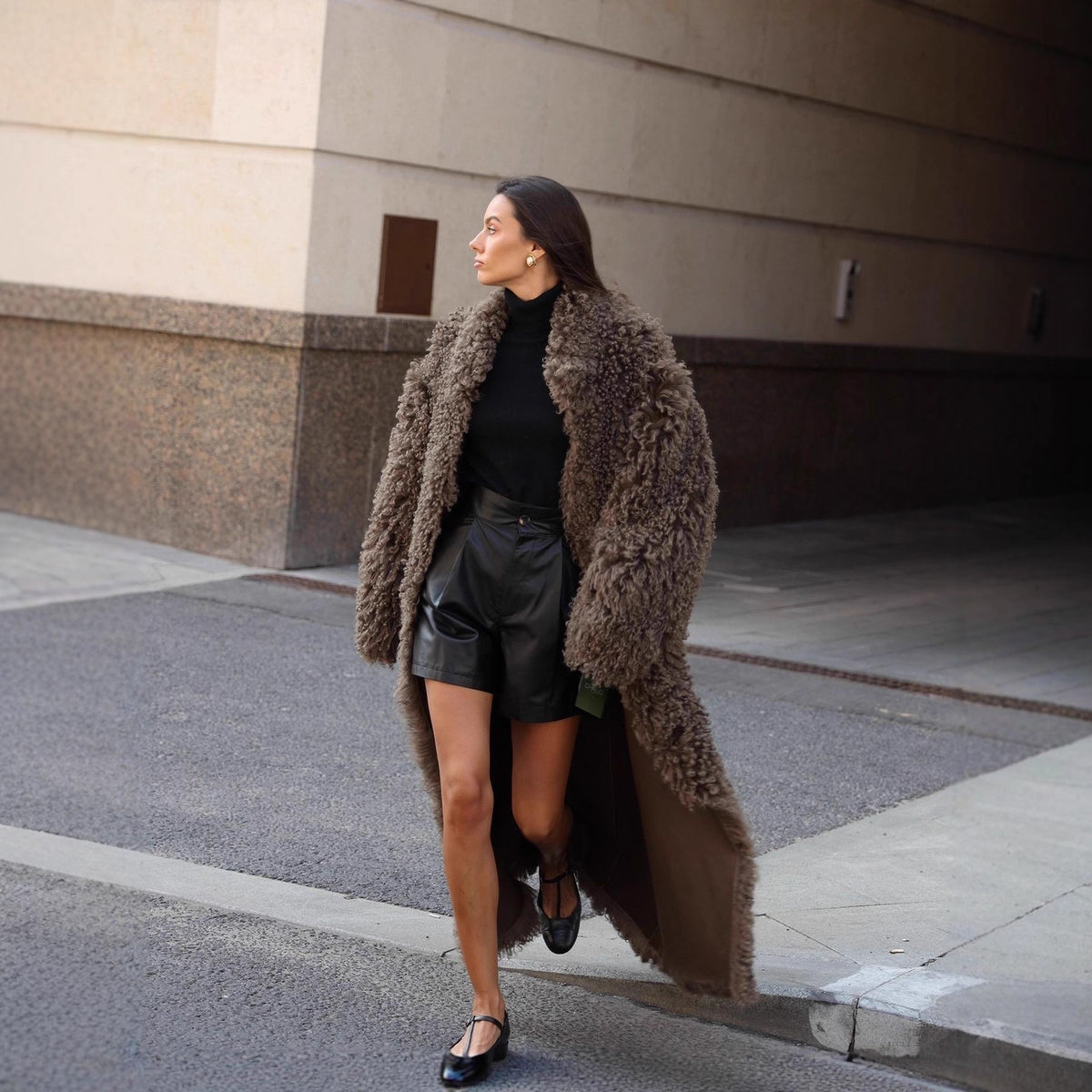 Women's Maxi Long Curly Teddy Coat in Sheepskin Look EVA-US