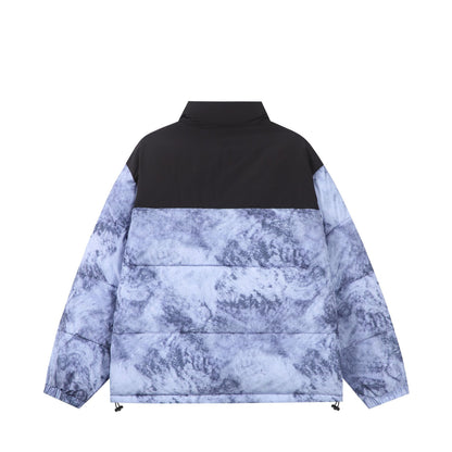 Unisex Padded Boxy Insulated Jacket with Marble Effect and High Stand-Up Collar EVA-US