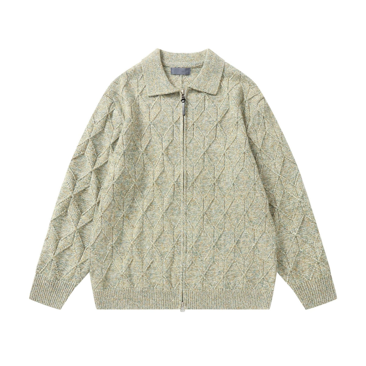 Women’s coarse structured knit zip cardigan with shirt collar EVA-US