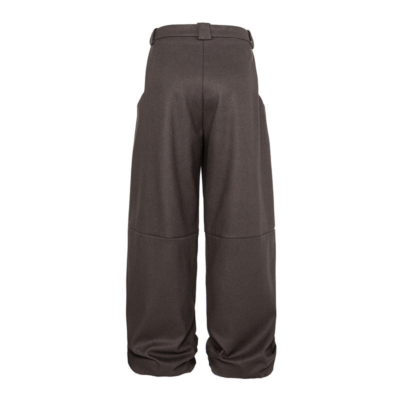 Women's Wide Pleated Palazzo Style Trousers with High Waist and Turned-Up Waistband EVA-US