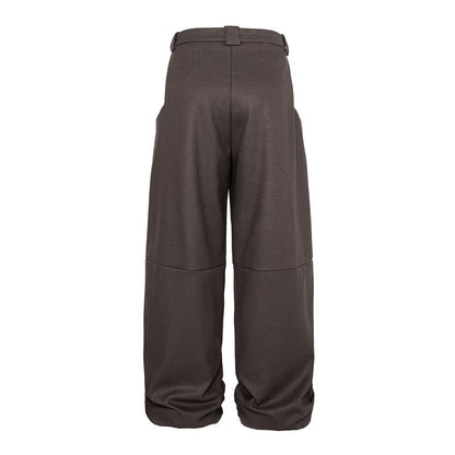 Women's Wide Pleated Palazzo Style Trousers with High Waist and Turned-Up Waistband EVA-US