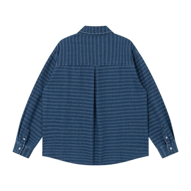 Unisex Structured Cotton Overshirt Jacket with Zigzag Jacquard and Patch Chest Pockets EVA-US