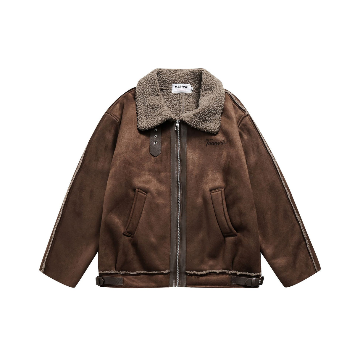 Men's pilot leather jacket with lambskin collar and adjustable hem EVA-US