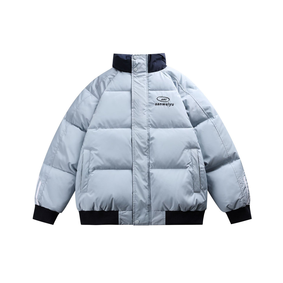 Unisex Short-cut padded bomber jacket with high stand-up collar and contrasting ribbed hems EVA-US
