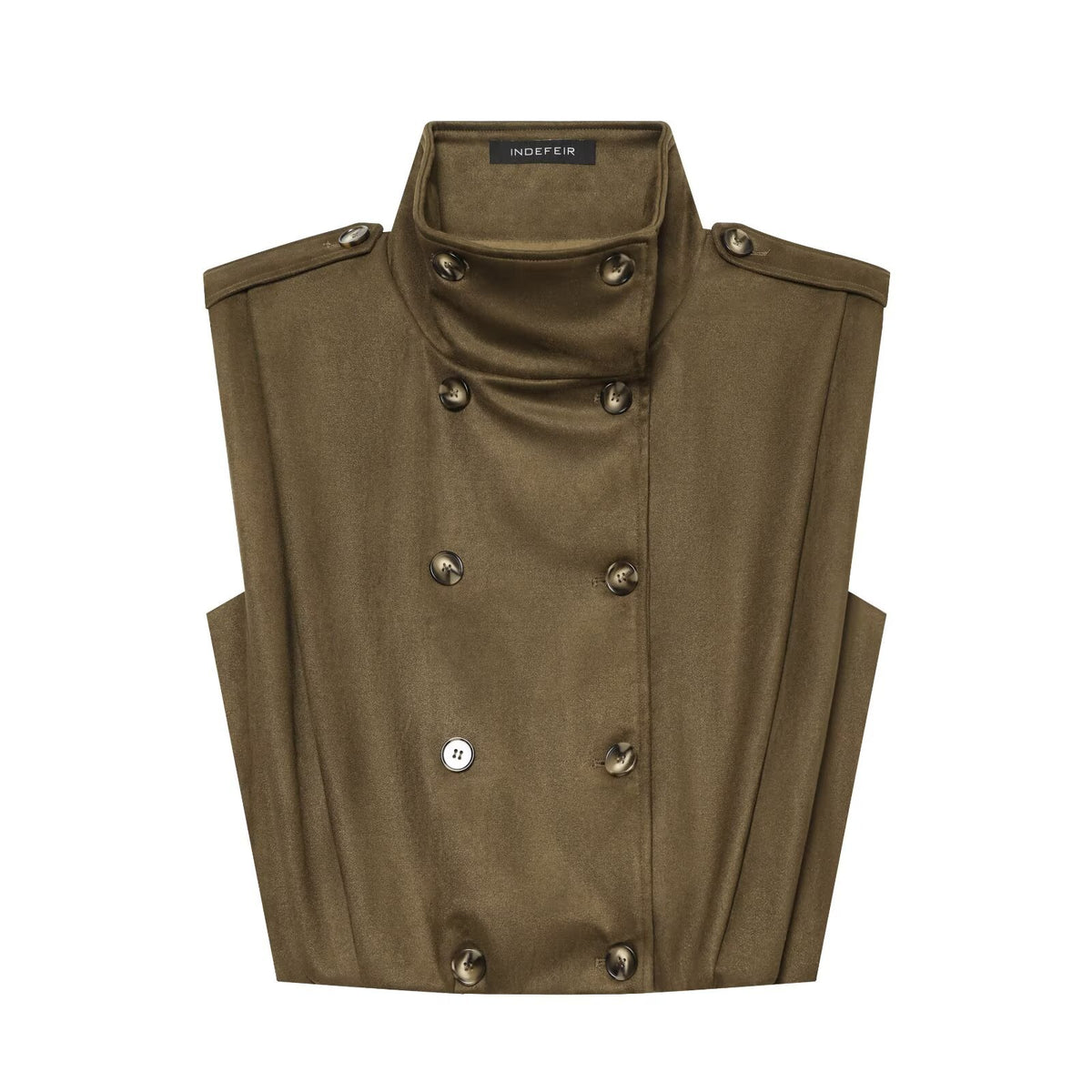 Women's Sleeveless Double-Breasted Trench Vest with High Stand Collar and Shoulder Tabs EVA-US