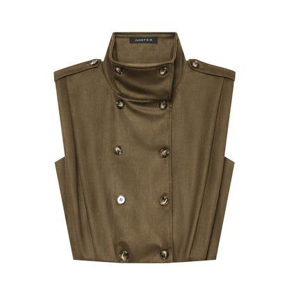 Women's Sleeveless Double-Breasted Trench Vest with High Stand Collar and Shoulder Tabs EVA-US