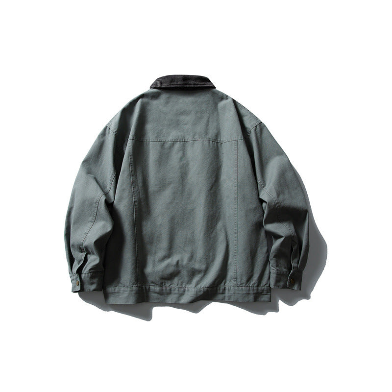 Men's Boxy Canvas Blouson Jacket with Cord Collar and Full-Length Zipper EVA-US