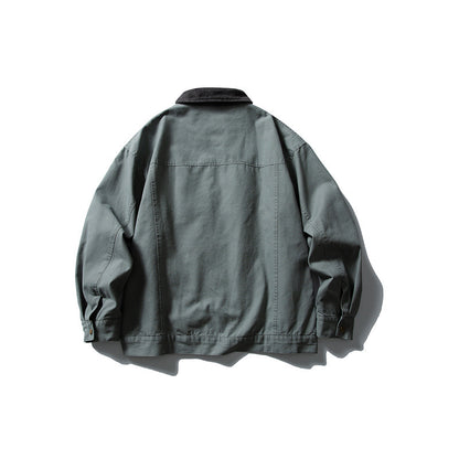 Men's Boxy Canvas Blouson Jacket with Cord Collar and Full-Length Zipper EVA-US