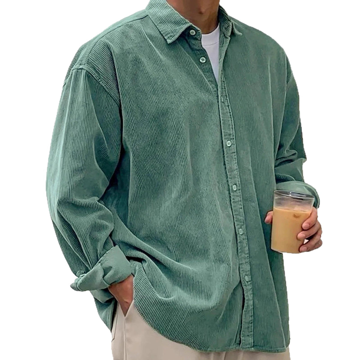Men's casual cord shirt made of fine corduroy with oversized fit EVA-US