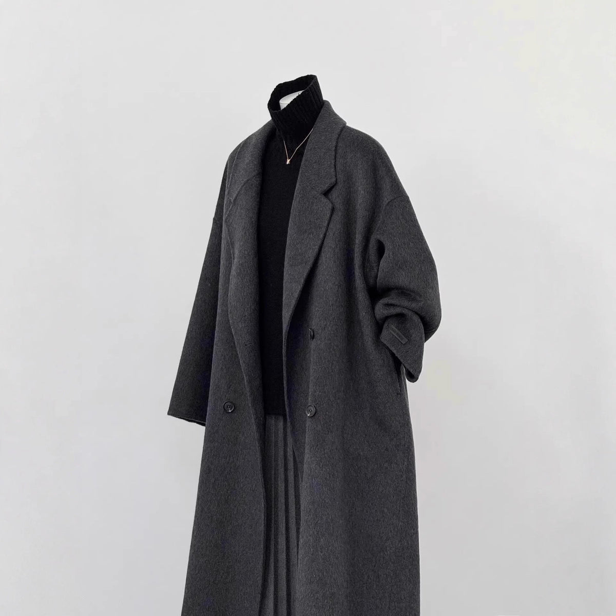 Women Oversized Wool Coat with Wide Lapels and Relaxed Silhouette EVA-US