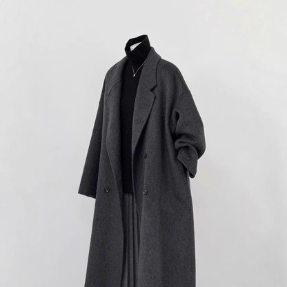 Women Oversized Wool Coat with Wide Lapels and Relaxed Silhouette EVA-US