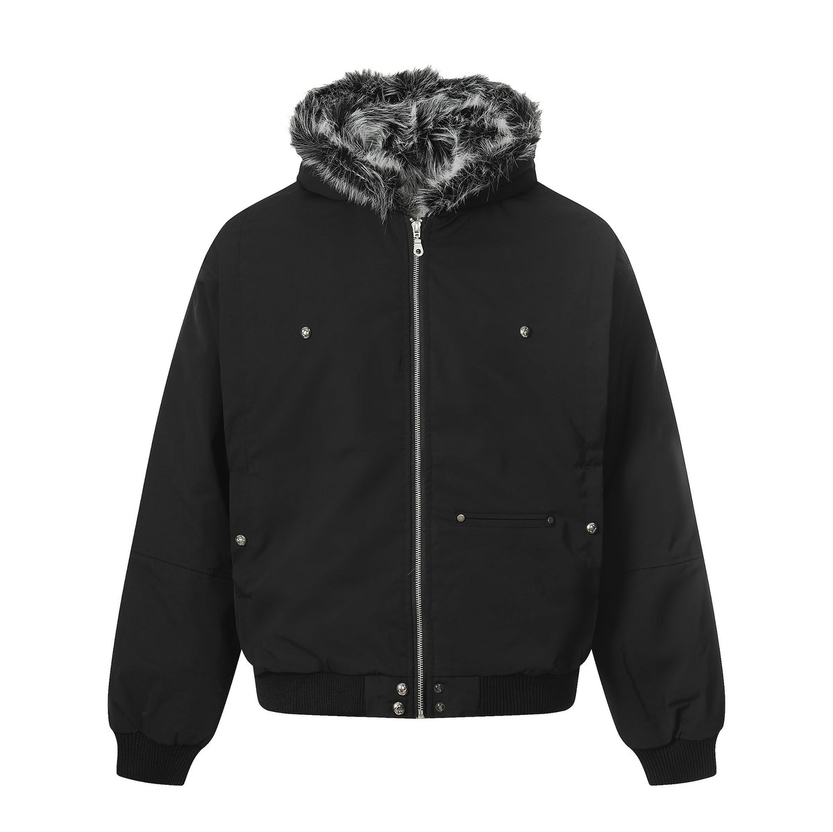 Men's Short Boxy Bomber Jacket in Aviator Look with Removable Faux Fur Collar EVA-US