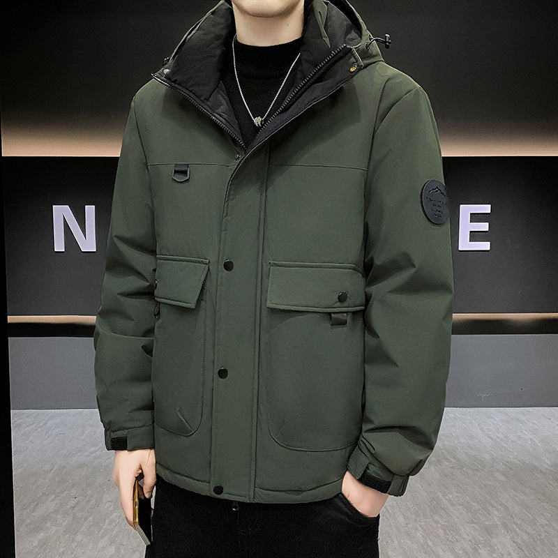 Men's Padded Short Parka with Hood windproof water-repellent and multifunctional pockets EVA-US