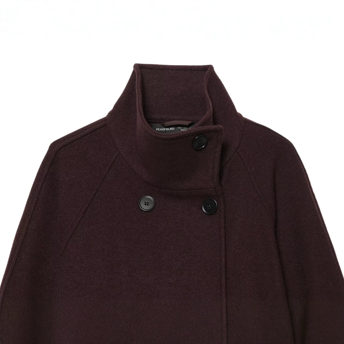 Ladies short coat double-breasted wool blend with high standing collar and belt EVA-US