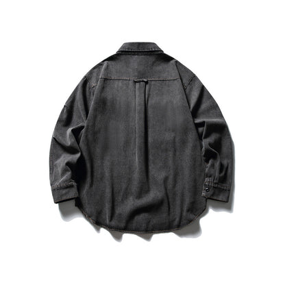 Unisex Oversized Denim Chore Jacket in boxy cut with large flap pockets EVA-US