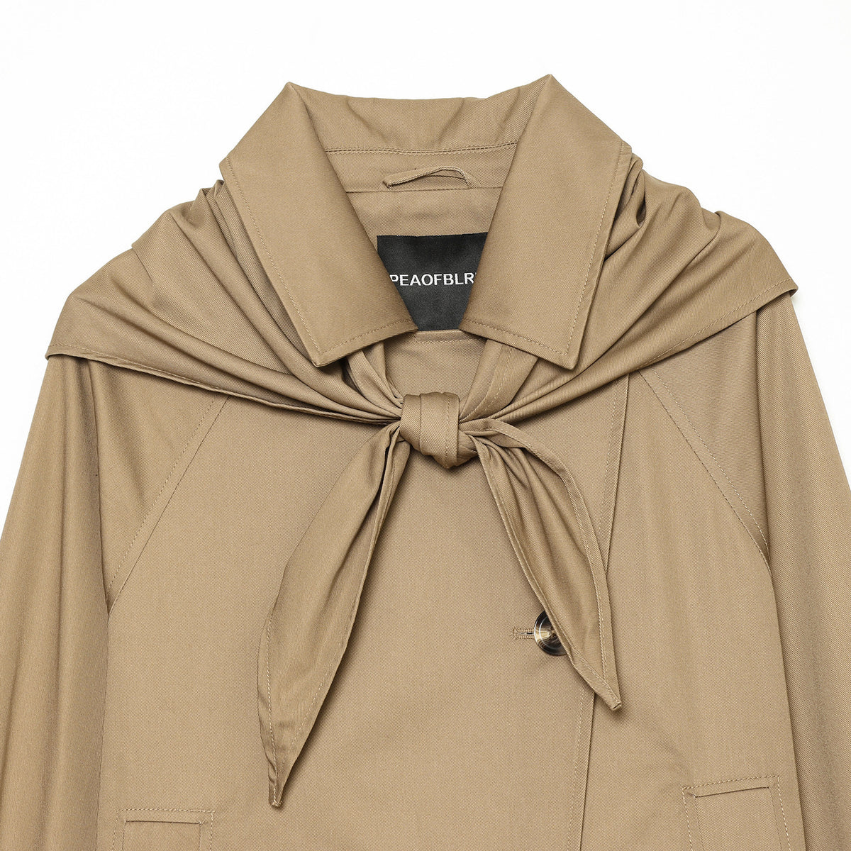 Women's Cropped Trench Cape Jacket with Bow Collar and Boxy Silhouette EVA-US