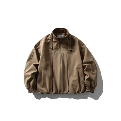 Men's Boxy Blouson Jacket in Overshirt Style with Stand Collar and Strap Detail EVA-US
