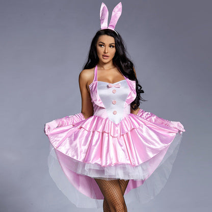 Women's Playful Sexy Bunny Costume with Ruffle Details and Headband EVA-US