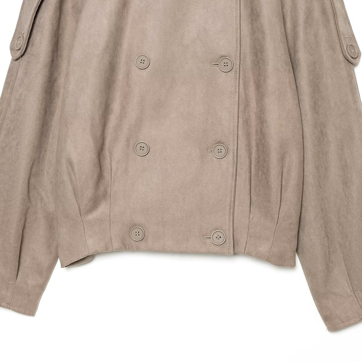 Women's Cropped Cape Trench Coat in Velvet Look with High Standing Collar, Epaulettes, and Double-Breasted Button Placket EVA-US