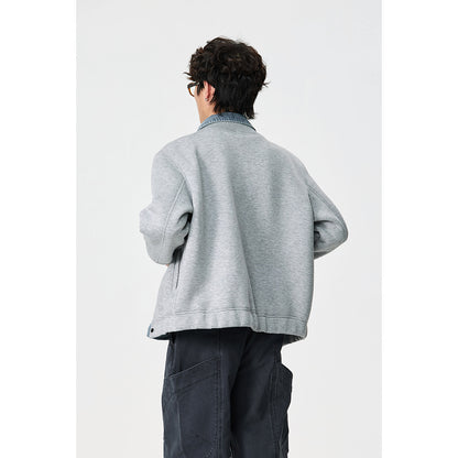 Unisex Layered Look Boxy Blouson with integrated Denim Collar and Snap Button Placket EVA-US