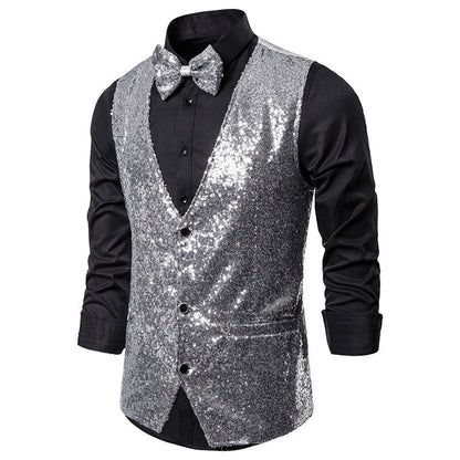 Men's Glittering Holiday Waistcoat with Matching Bow Tie EVA-US