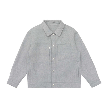 Men's Boxy Wool Blend Blouson Jacket with Snap Front and Flap Pockets
