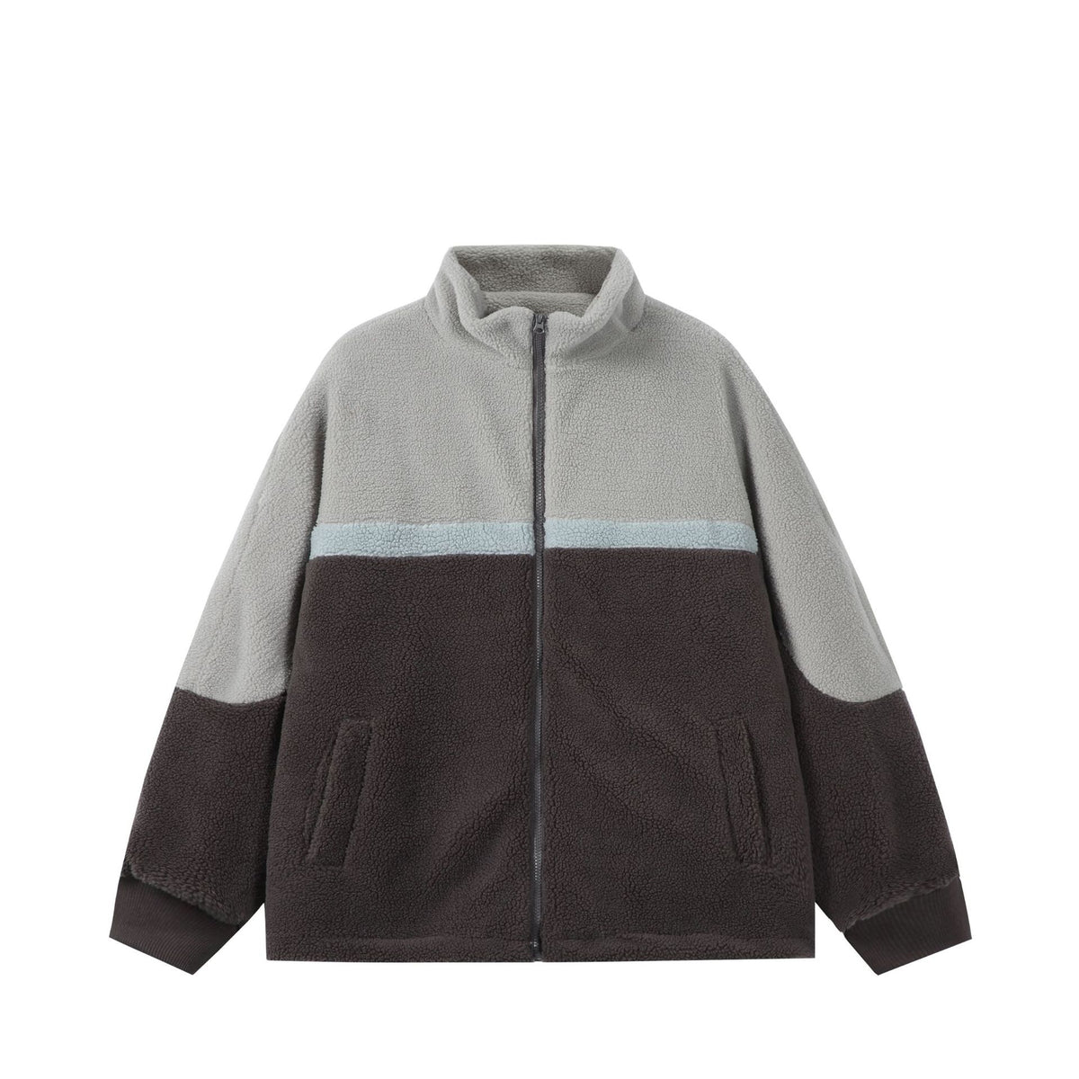 Unisex Oversized Sherpa-Fleece Jacket with Stand Collar and Front Zip EVA-US