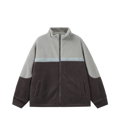 Unisex Oversized Sherpa-Fleece Jacket with Stand Collar and Front Zip EVA-US