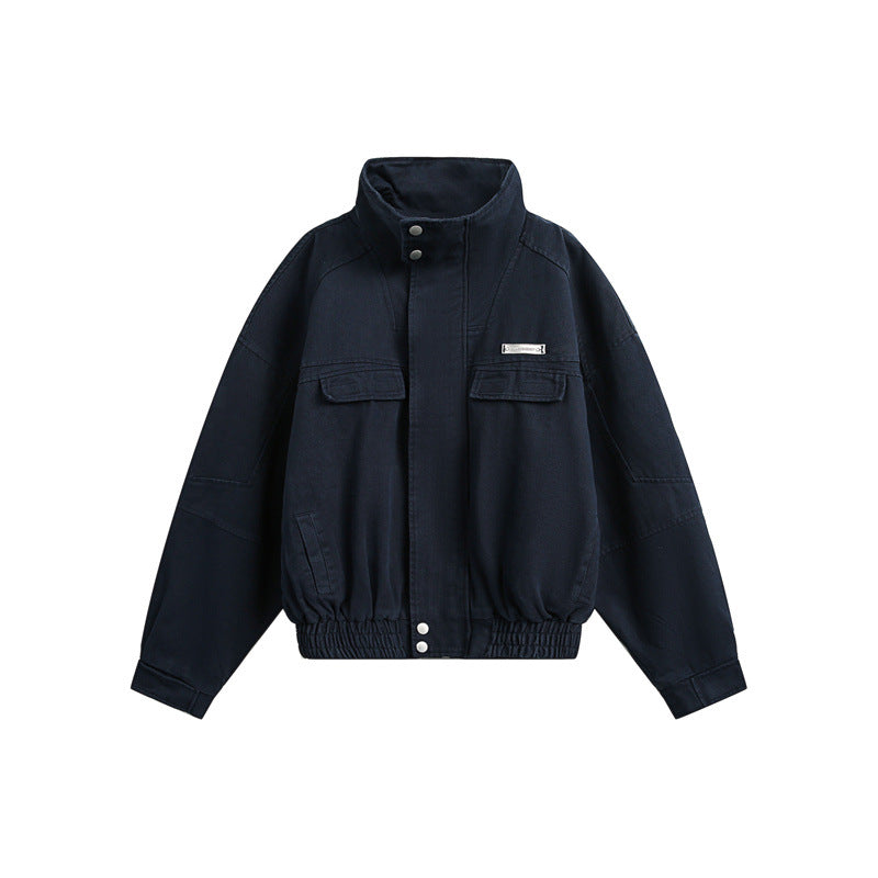 Unisex Short cut Boxy outdoor jacket with concealed zipper placket, high stand-up collar and elastic waistband EVA-US