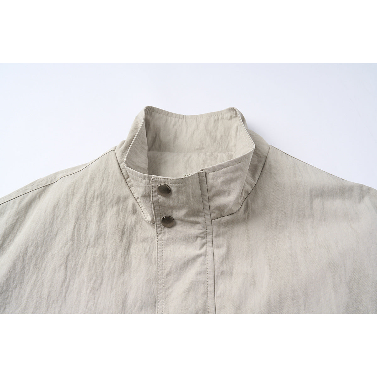 Unisex Short Jacket in minimalist Workwear look with high stand-up collar and snap button closure EVA-US