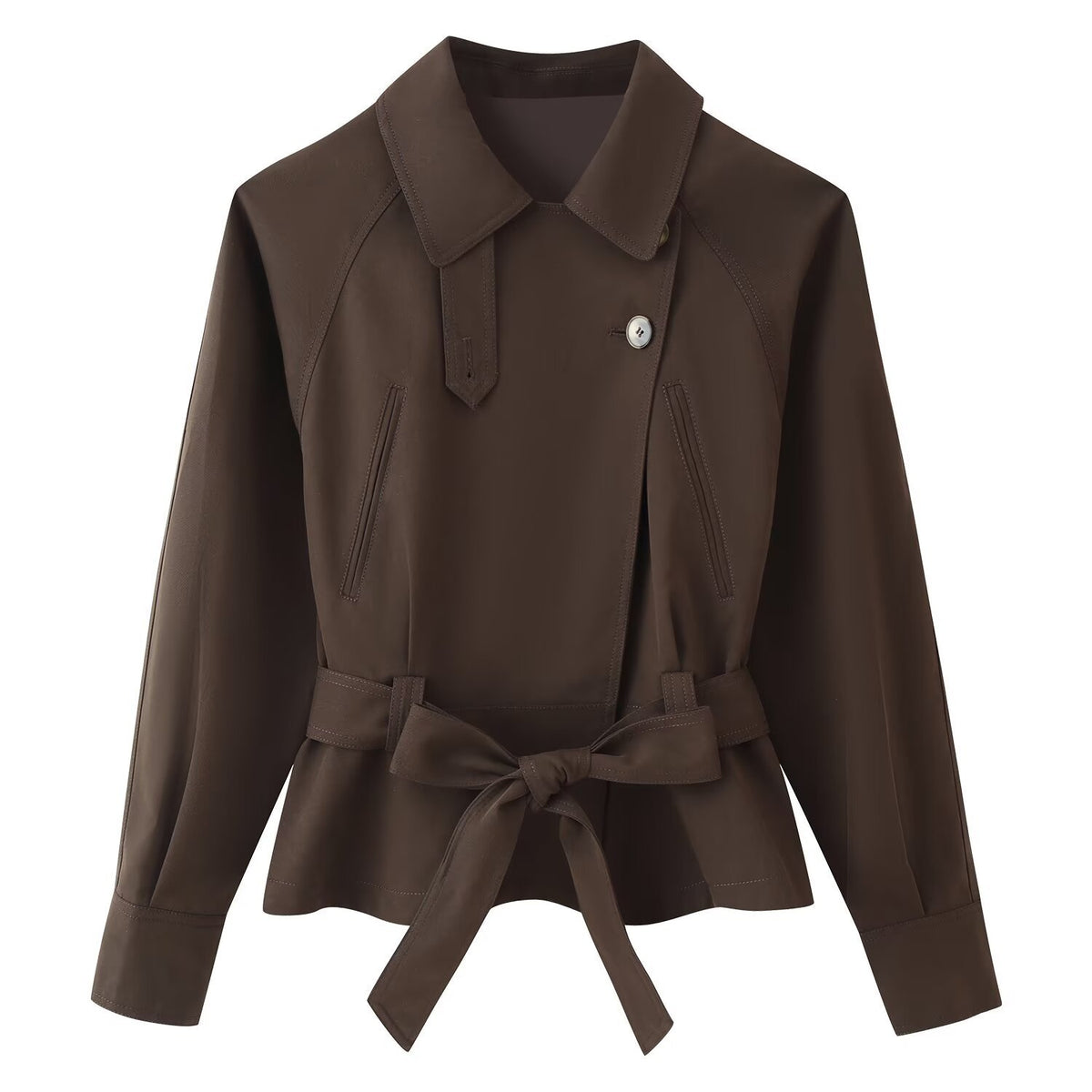 Women's short trench-style jacket with tie belt, raglan sleeves, and tailored fit EVA-US