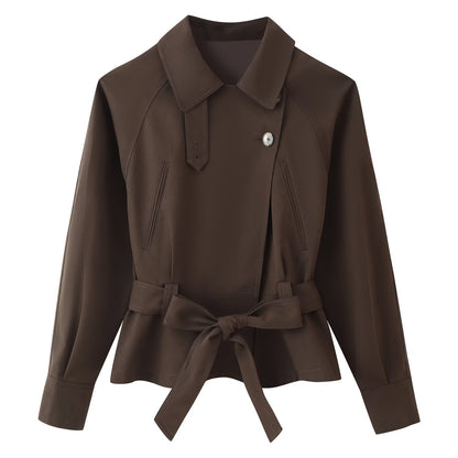 Women's short trench-style jacket with tie belt, raglan sleeves, and tailored fit EVA-US