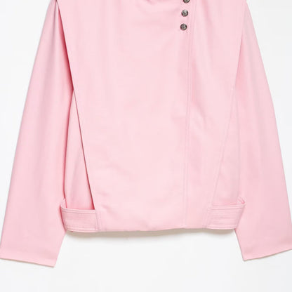 Women's Short Asymmetric Jacket with High Stand-Up Collar and Cape Shoulder EVA-US