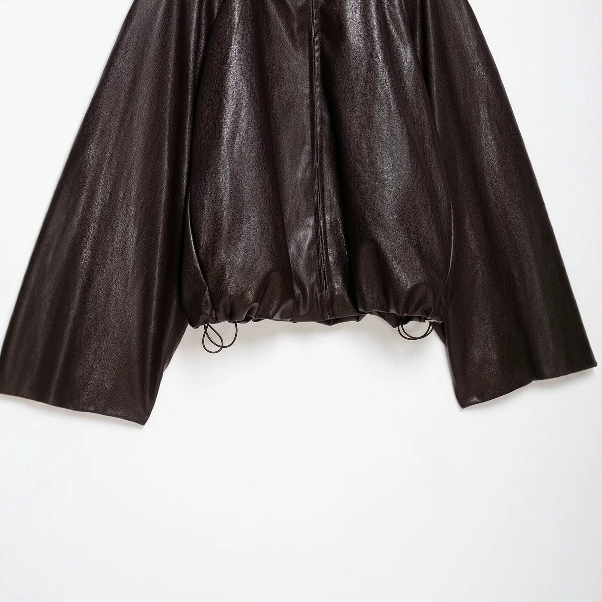 Women's Oversize Jacket in Leather Look with High Funnel Collar, Raglan Sleeves and Drawstring Hem EVA-US