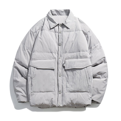 Unisex Boxy padded shirt jacket with large flap pockets and snap button closure EVA-US