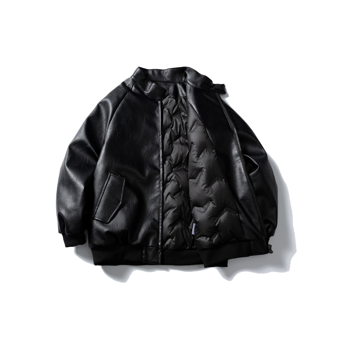 Men's short-cut faux leather bomber with stand-up collar and side pockets EVA-US