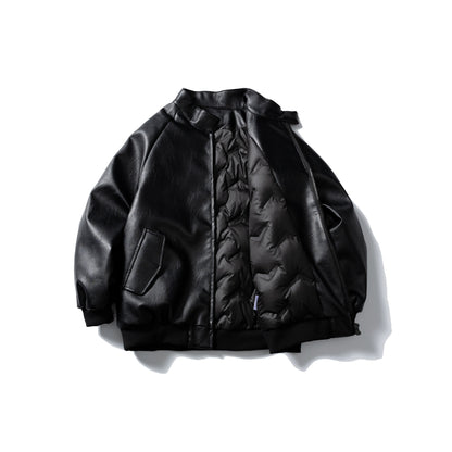 Men's short-cut faux leather bomber with stand-up collar and side pockets EVA-US