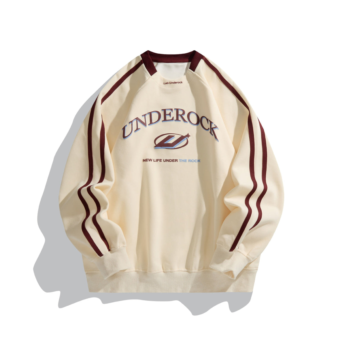Unisex Oversized Round Neck Sweatshirt with Contrast Stripes and Large Logo Print EVA-US