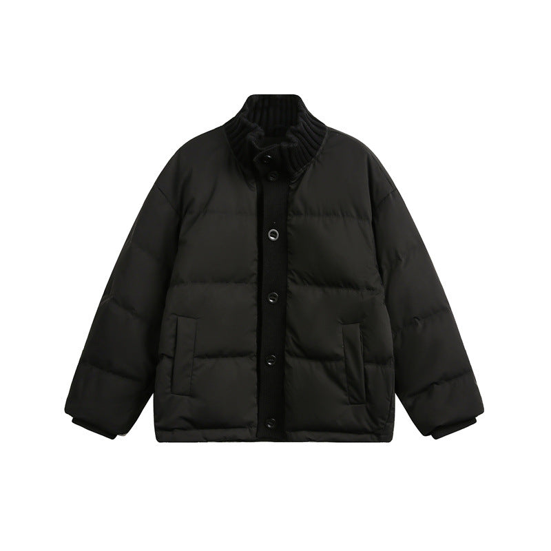 Unisex Short Quilted Oversized Padded Jacket with Ribbed Collar and Snap Closure EVA-US