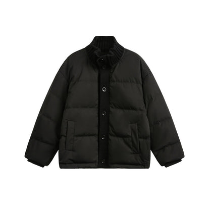 Unisex Short Quilted Oversized Padded Jacket with Ribbed Collar and Snap Closure EVA-US