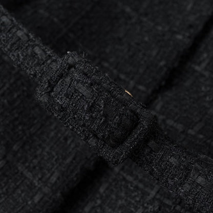 Ladies short jacket made of bouclé tweed with round neck, golden decorative buttons and tie belt EVA-US