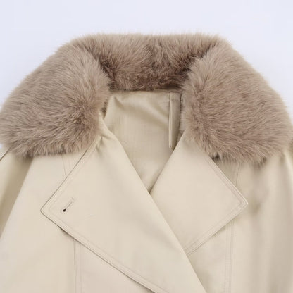 Women's short jacket in blouson trench style with detachable faux fur collar EVA-US