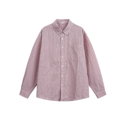 Unisex Relaxed-Fit Cotton Blend Checked Shirt with Chest Pocket and Fine Grid Structure EVA-US