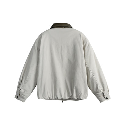 Unisex Oversized Blouson Jacket with Faux Leather Shawl Collar, Two-Way Zipper and Elastic Hem EVA-US