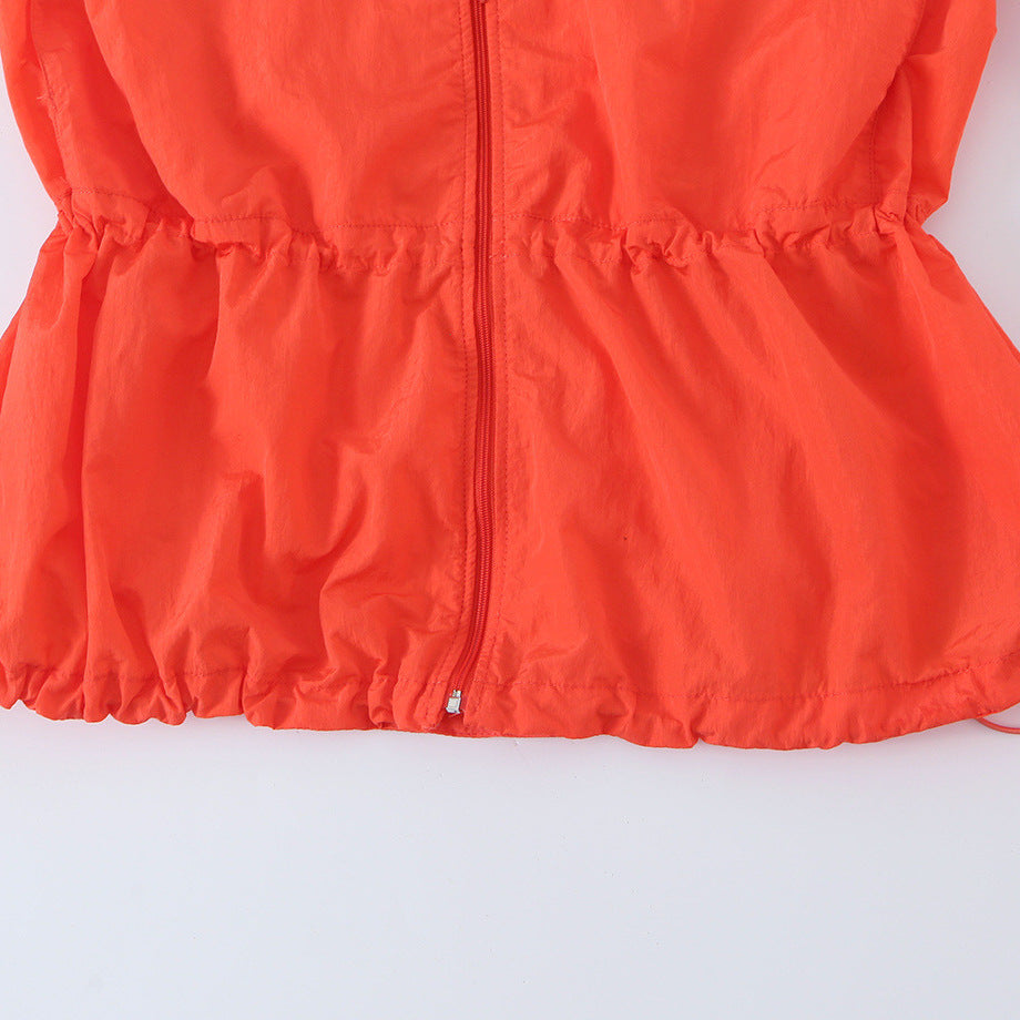 Ladies Light Wind Jacket with High Collar, Drawstring Waist and Elastic Cuffs EVA-US