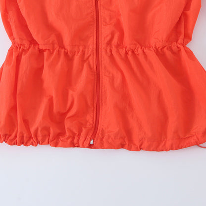 Ladies Light Wind Jacket with High Collar, Drawstring Waist and Elastic Cuffs EVA-US
