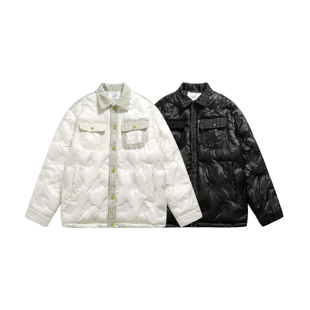 Women's quilted shirt jacket with tweed trim and flap pockets EVA-US