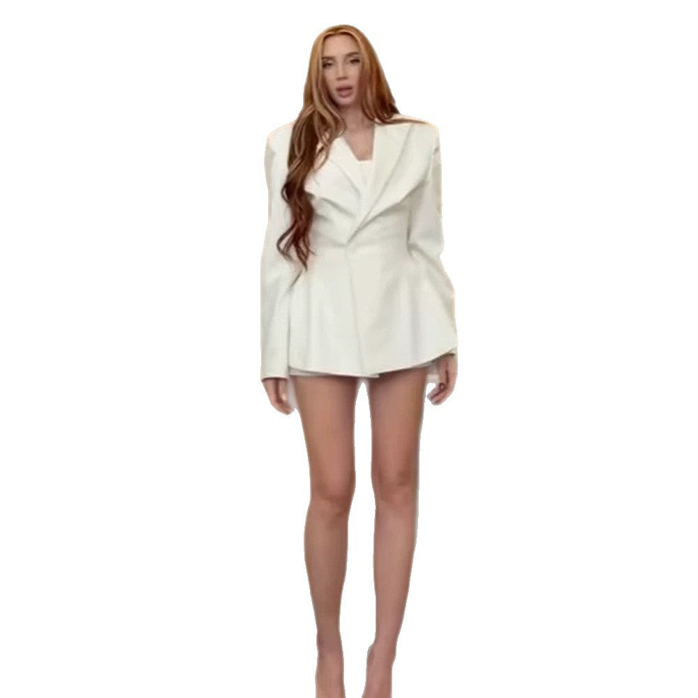 Women's tailored blazer dress with sculptural waist and flared hem EVA-US