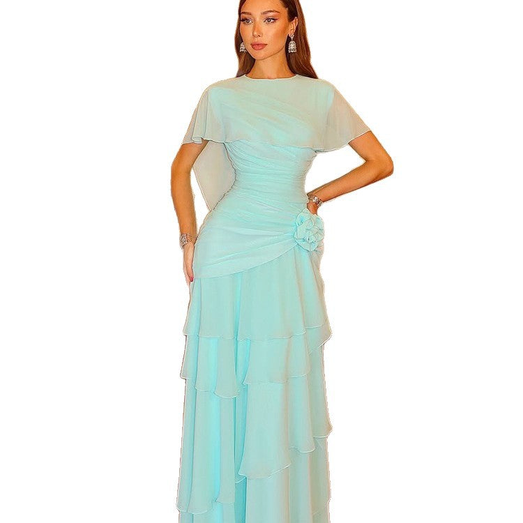 Women Flowing Tiered Ruffle Evening Dress with Tailored Draping EVA-US