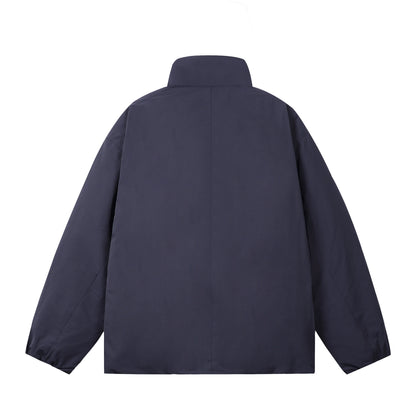 Men's short-cut windproof thermal jacket with fleece-lined stand-up collar and concealed zipper EVA-US
